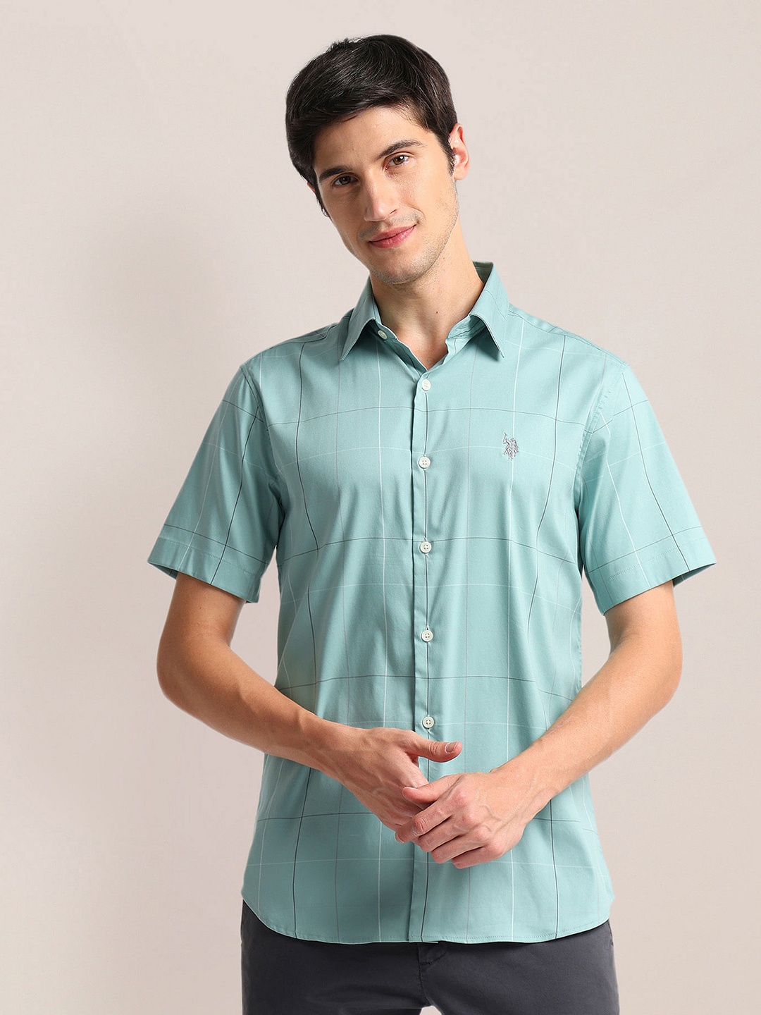 

U.S. Polo Assn. Checked Opaque Tailored Fit Casual Shirt, Green