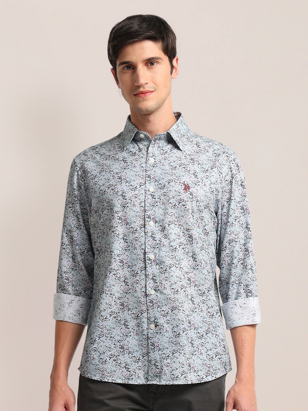 

U.S. Polo Assn. Floral Printed Cotton Casual Shirt, Grey