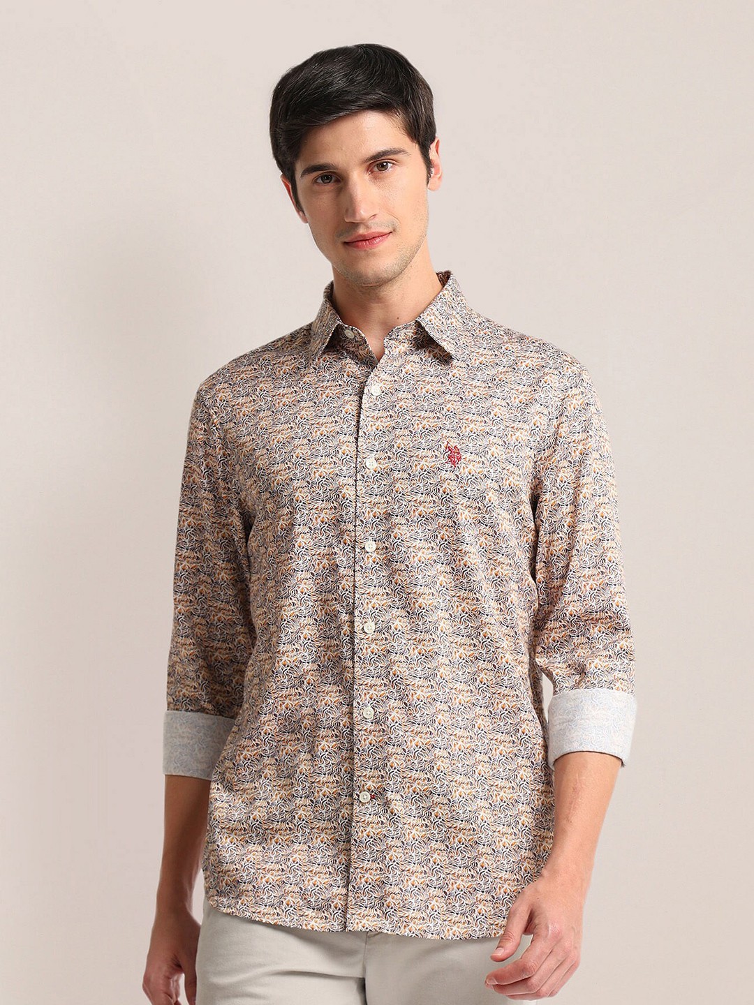 

U.S. Polo Assn. Abstract Printed Cotton Casual Shirt, Brown