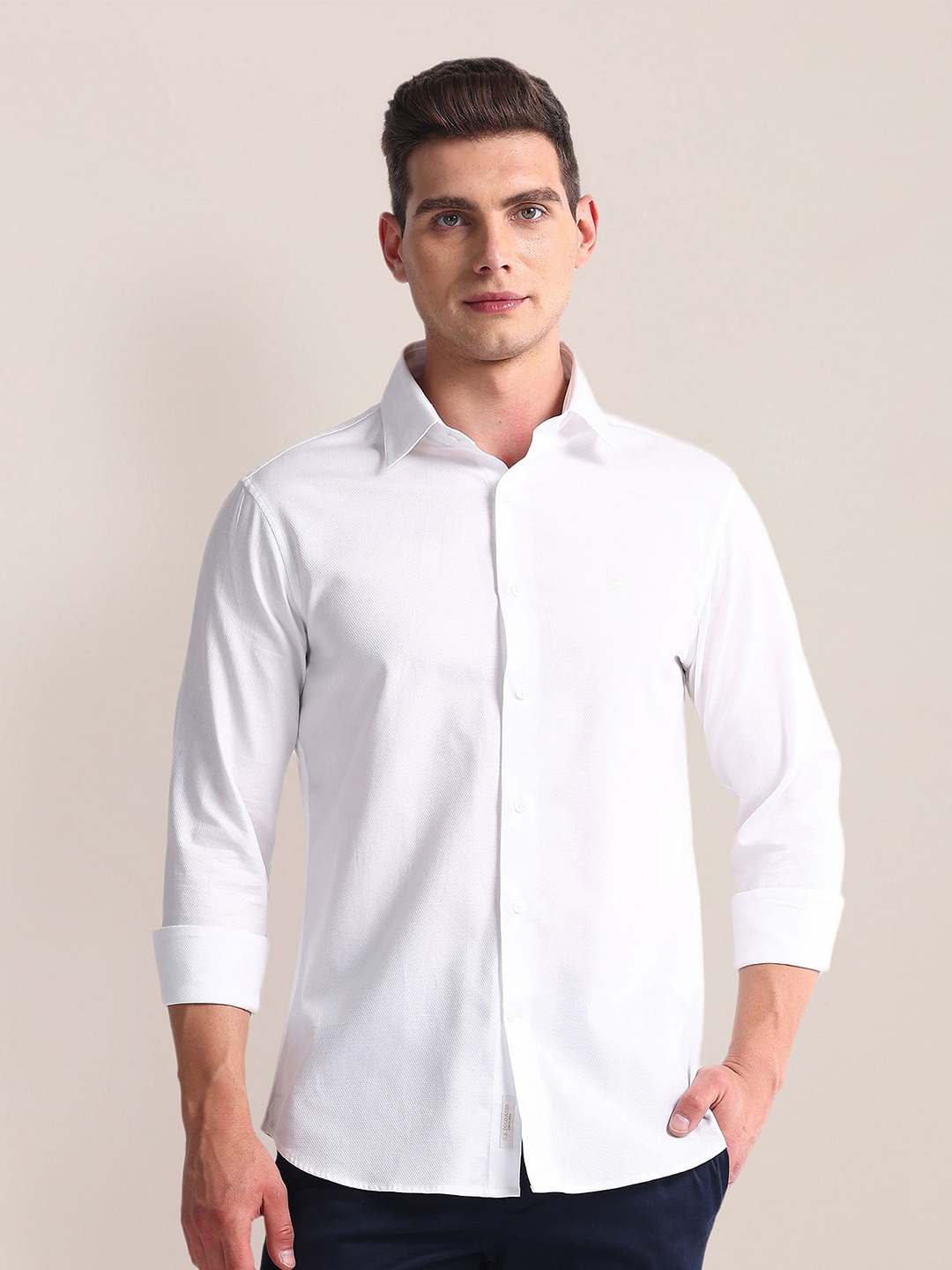 

U.S. Polo Assn. Spread Collar Cotton Casual Shirt, White