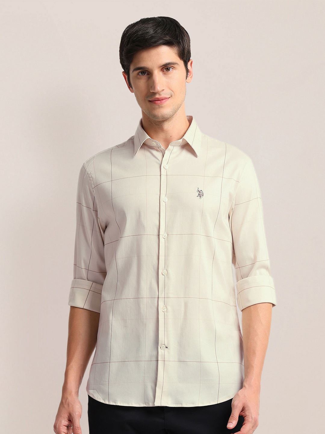 

U.S. Polo Assn. Windowpane Checked Casual Shirt, Beige