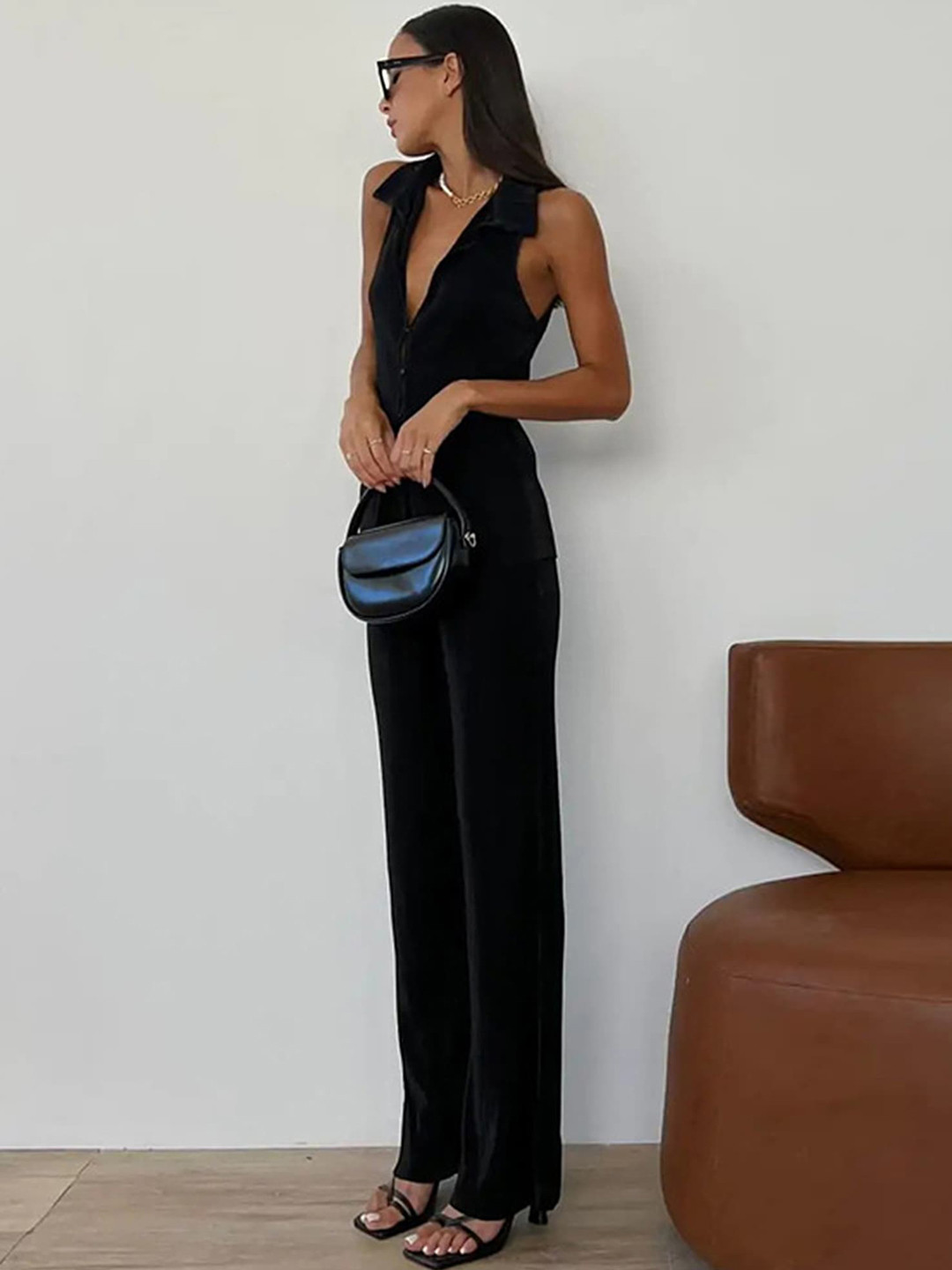 

LULU & SKY Self-Design Top & Trouser, Black