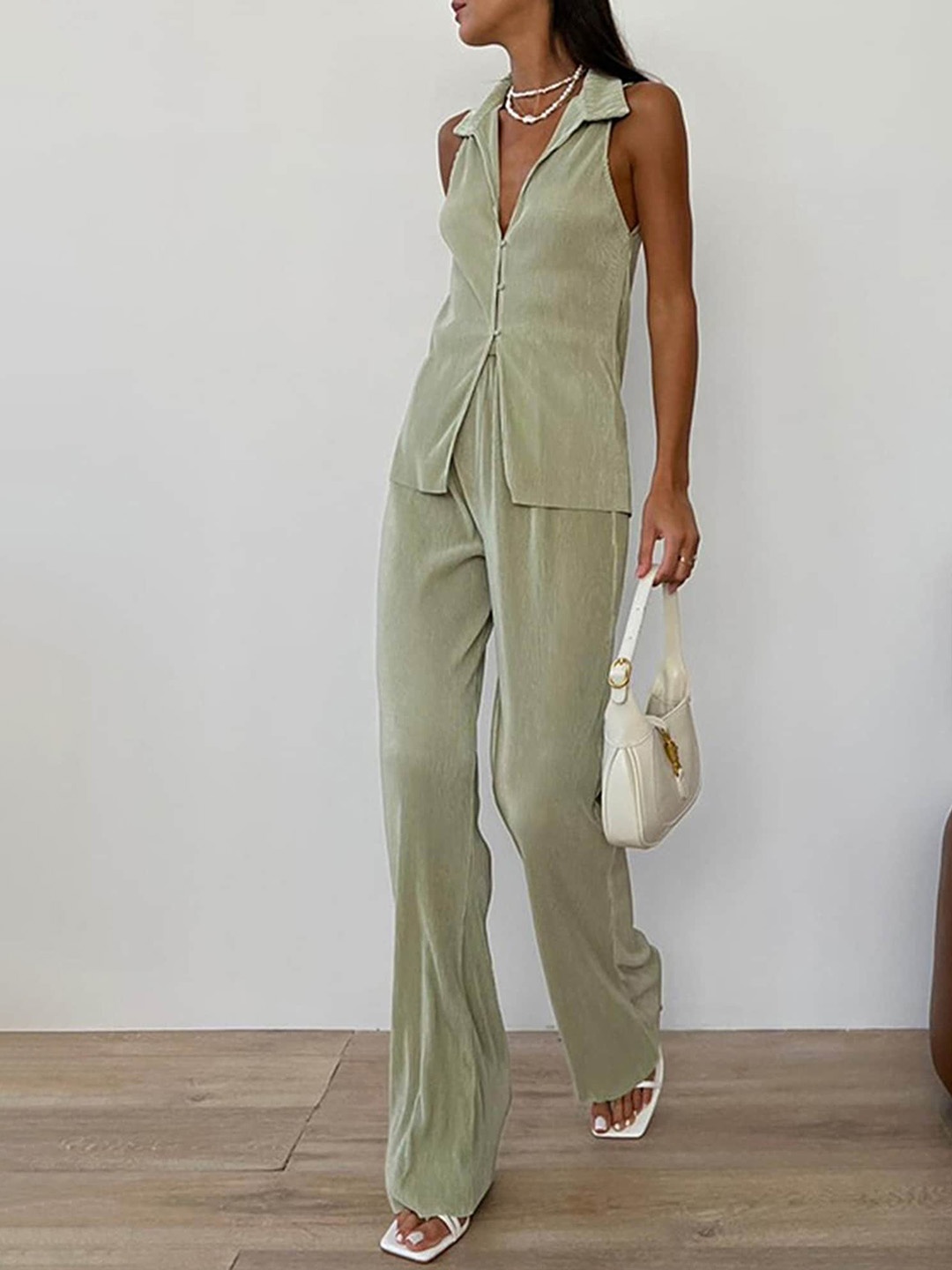 

LULU & SKY Collar Neck Top & Trouser, Green