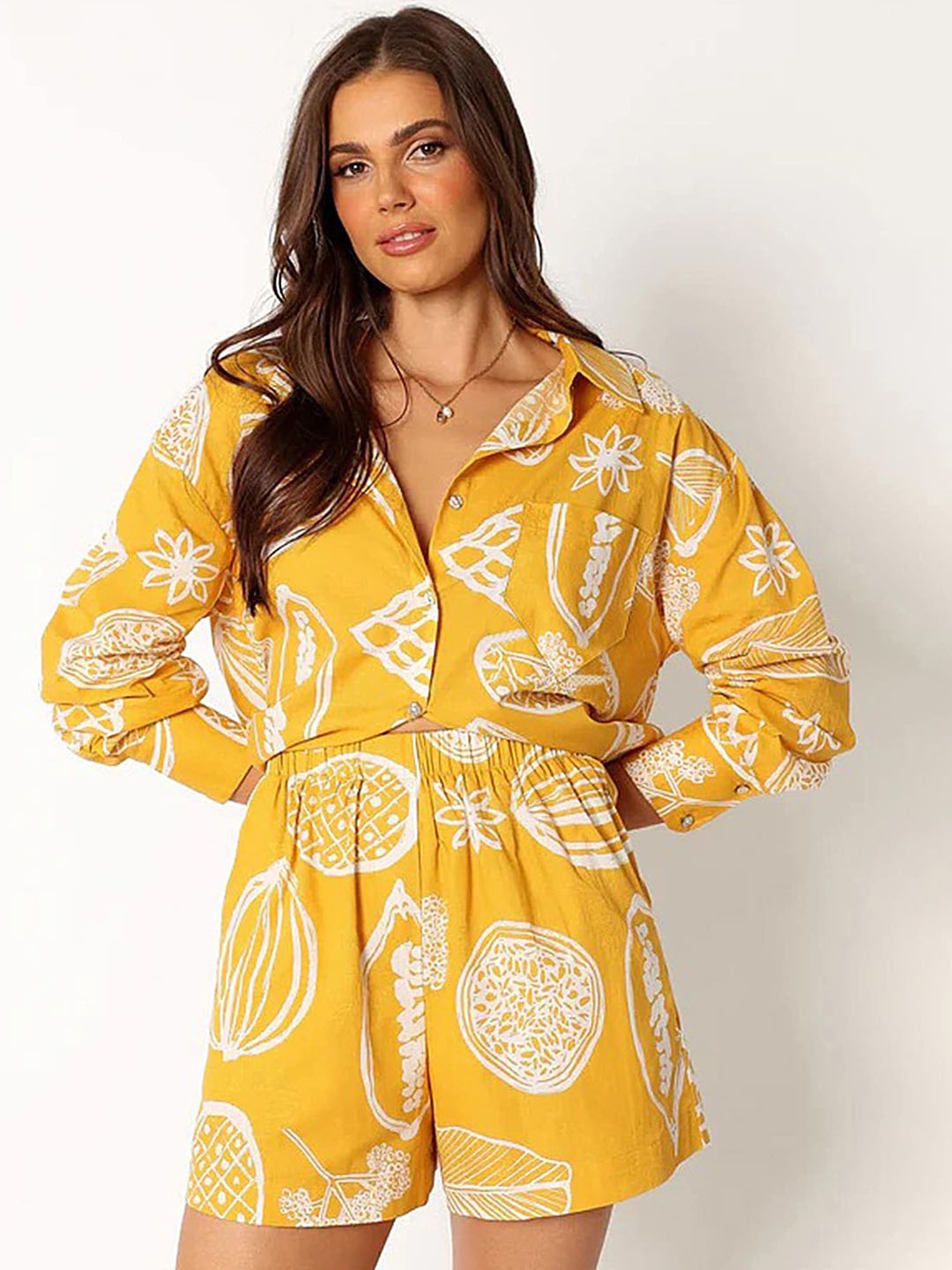 

LULU & SKY Printed Shirt With Shorts, Yellow