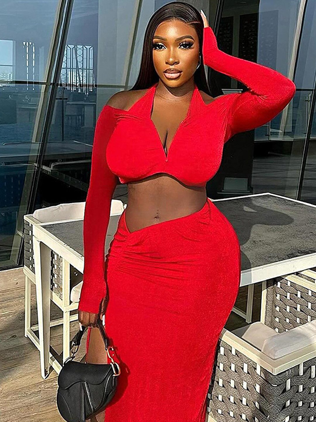 

LULU & SKY Halter Neck Top & Skirt, Red