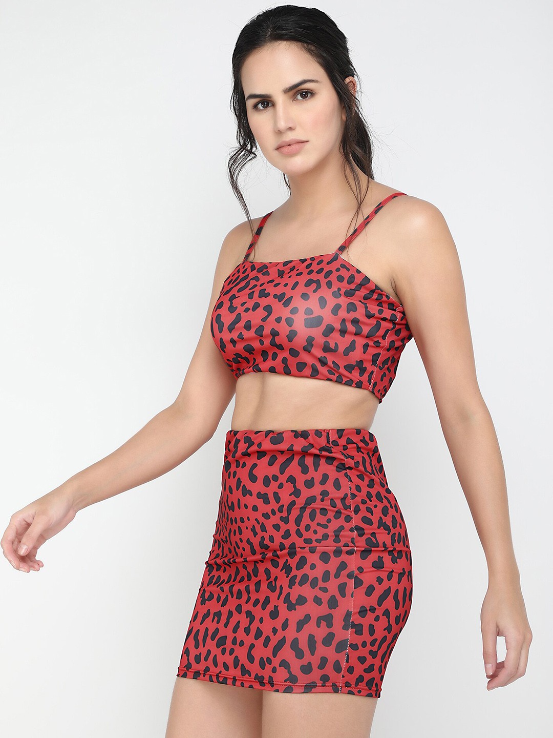 

LULU & SKY Animal Printed Top & Skirt Co-Ords, Red