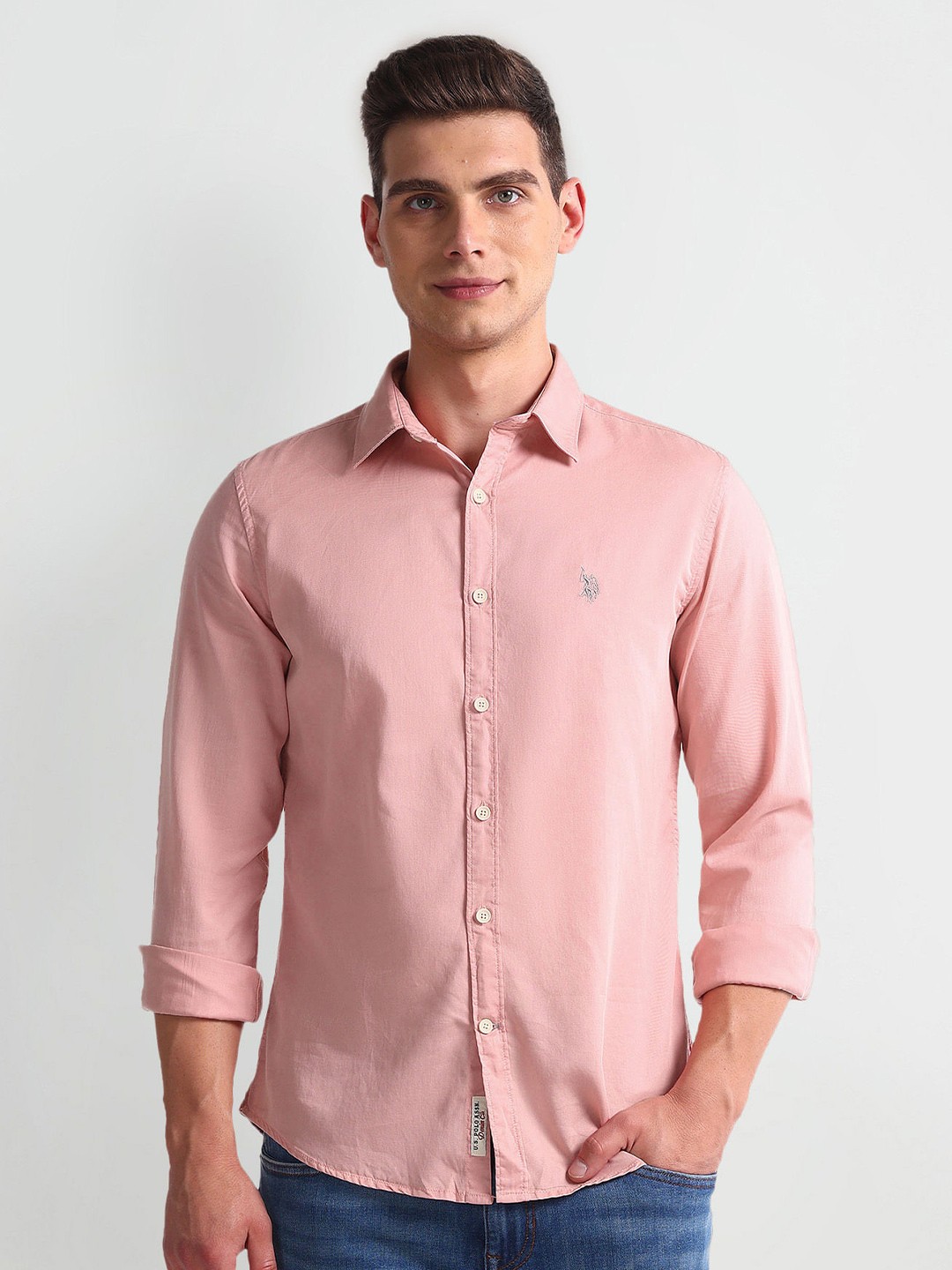 

U.S. Polo Assn. Denim Co. Slim Fit Cotton Opaque Casual Shirt, Peach