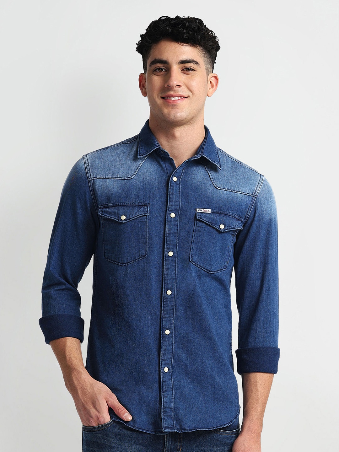 

U.S. Polo Assn. Denim Co. Slim Fit Faded Opaque Casual Shirt, Blue