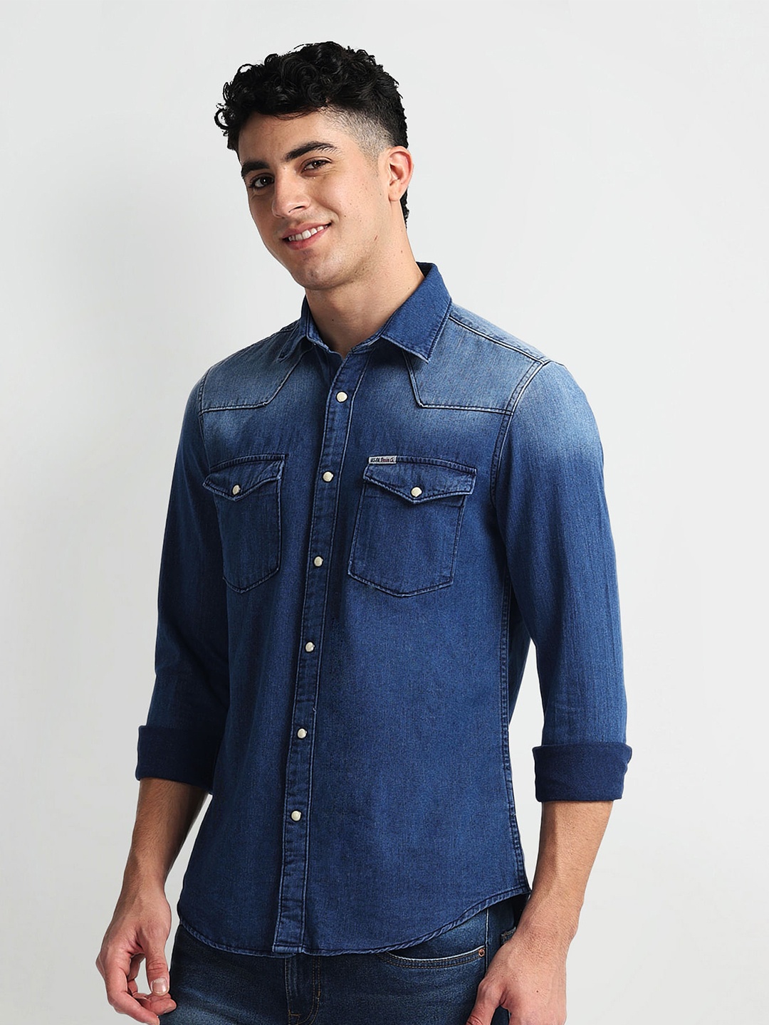 

U.S. Polo Assn. Denim Co. Slim Fit Faded Opaque Casual Shirt, Blue