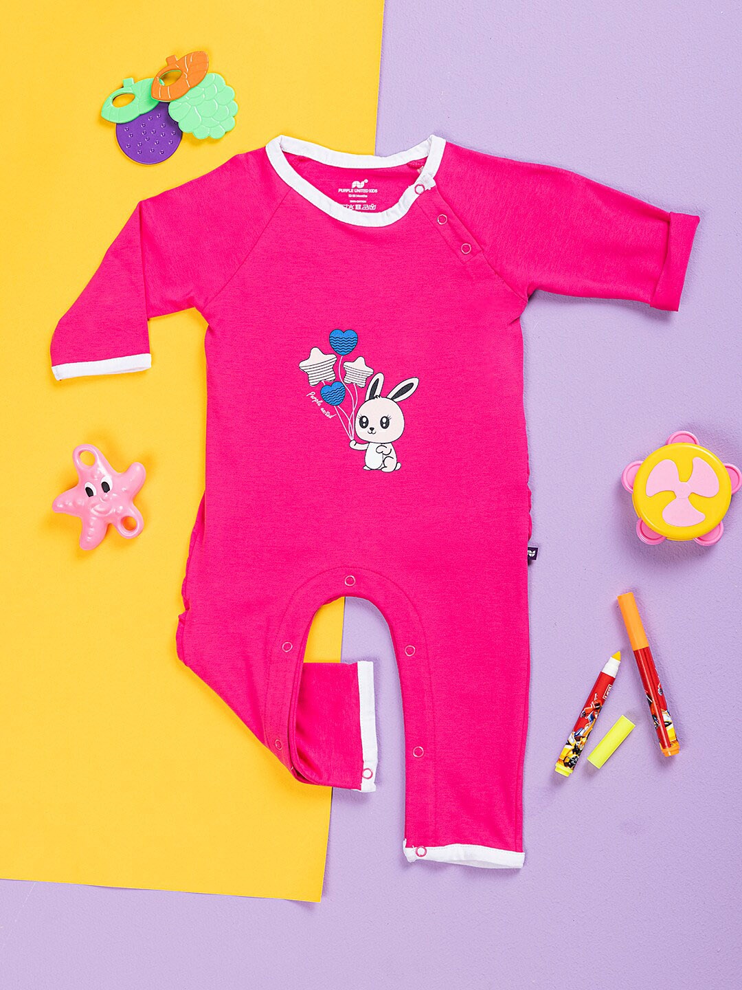 

Purple United Kids Infants Printed Cotton Rompers, Pink