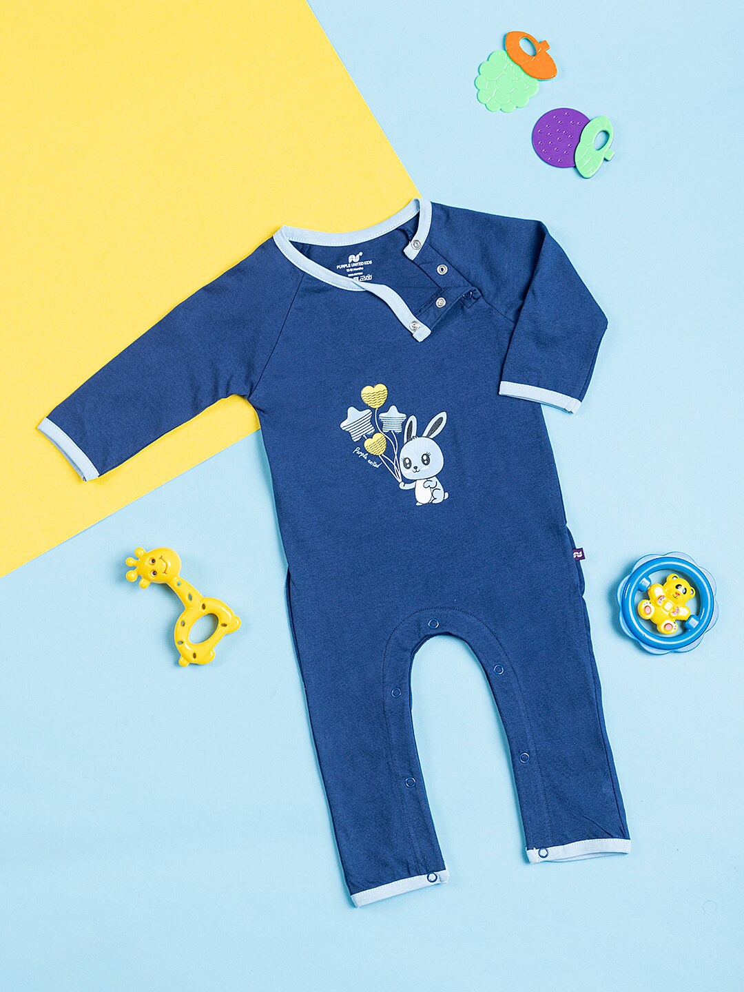 

Purple United Kids Infants Printed Cotton Rompers, Navy blue