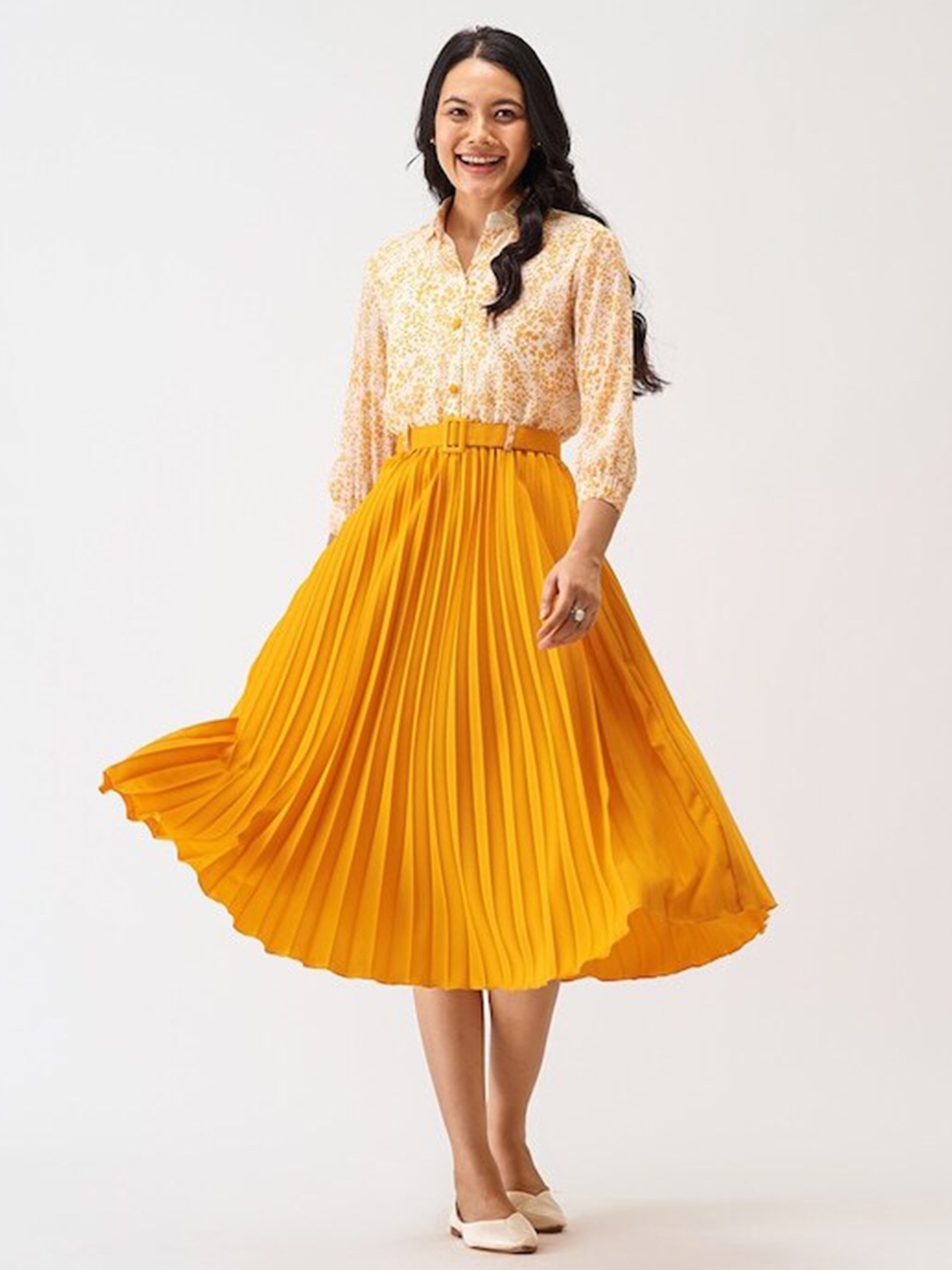 

BAESD Crepe Fit & Flare Midi Dress, Yellow