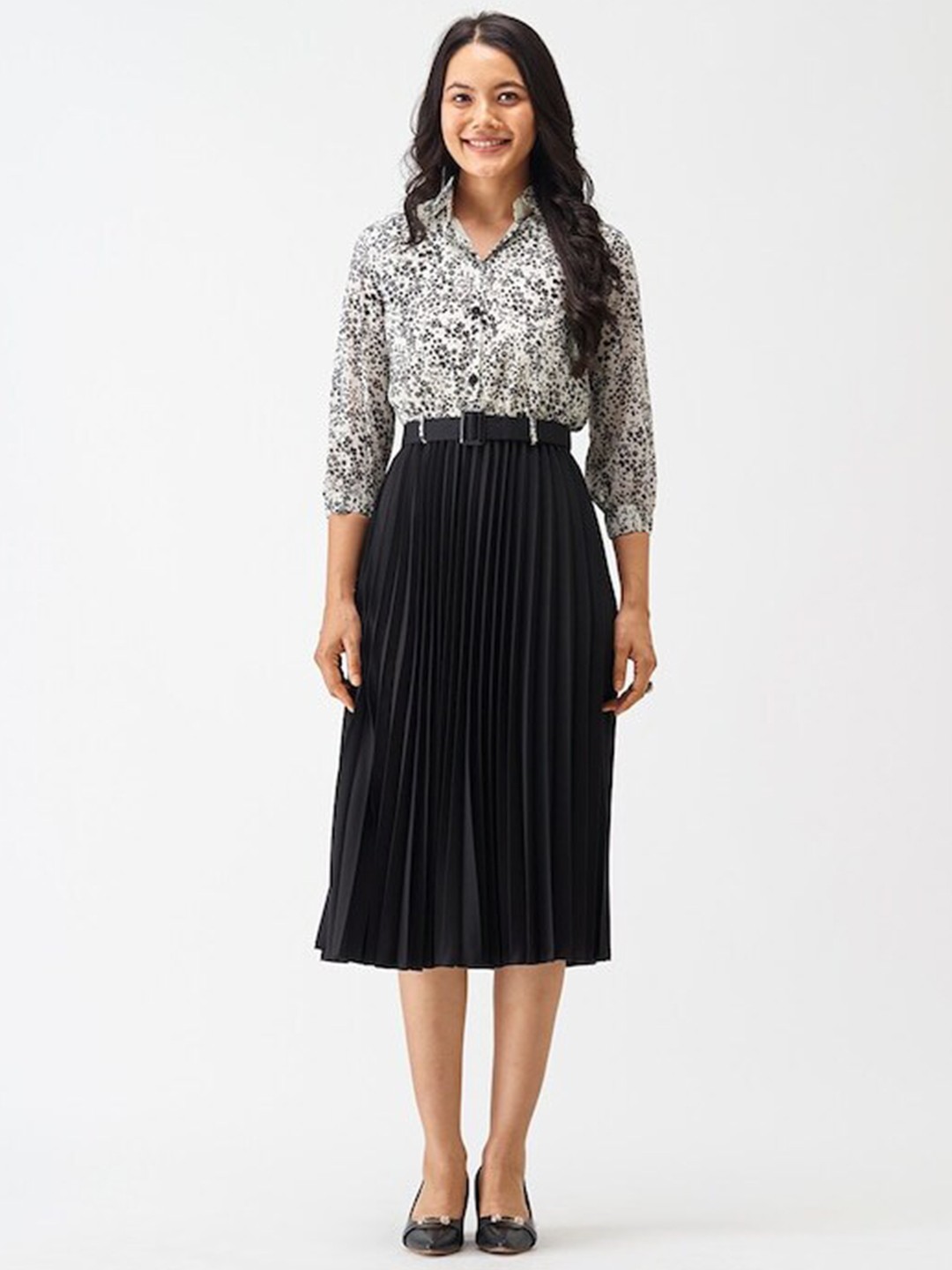 

BAESD Ethnic Motifs Printed Fit & Flare Midi Dress, Black