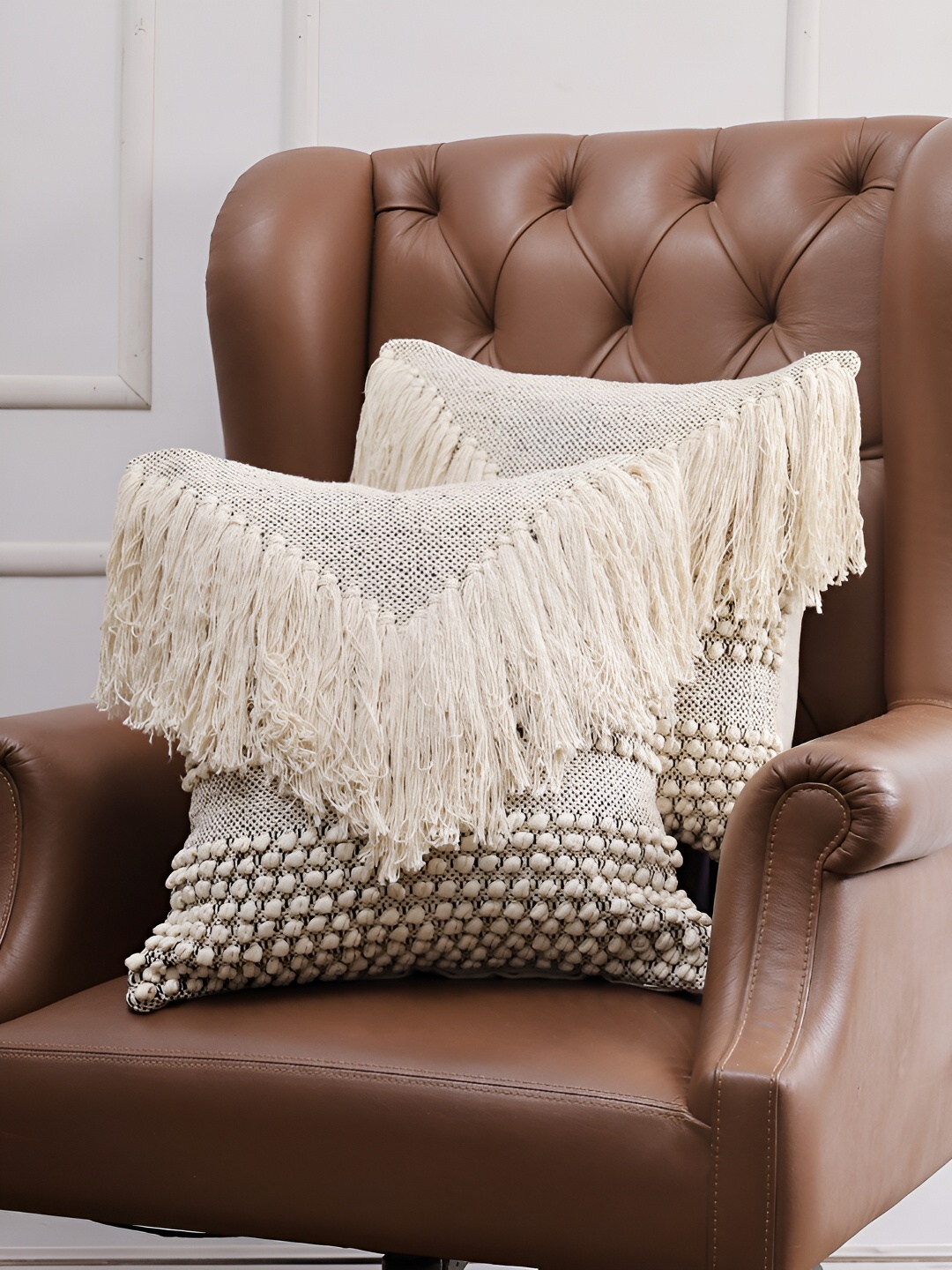 

Aura Cream-Coloured 2 Pieces Square Cushion Covers