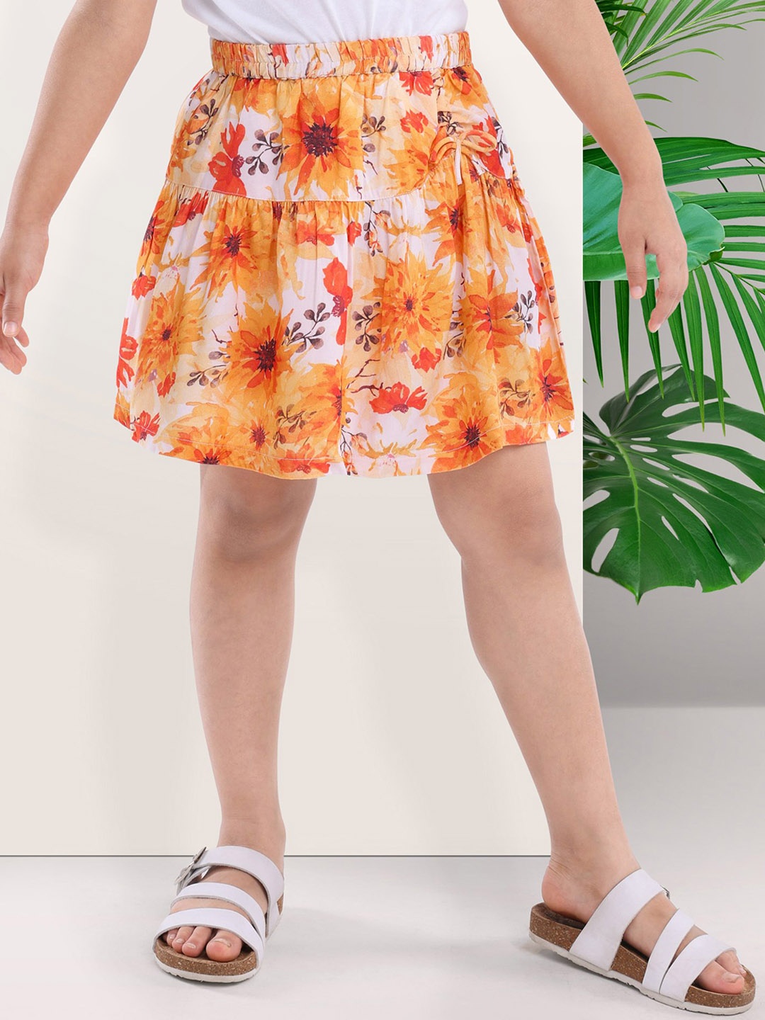 

ARIAS By LARA DUTTA Girls Floral Print Tiered Flared Skirt, Orange