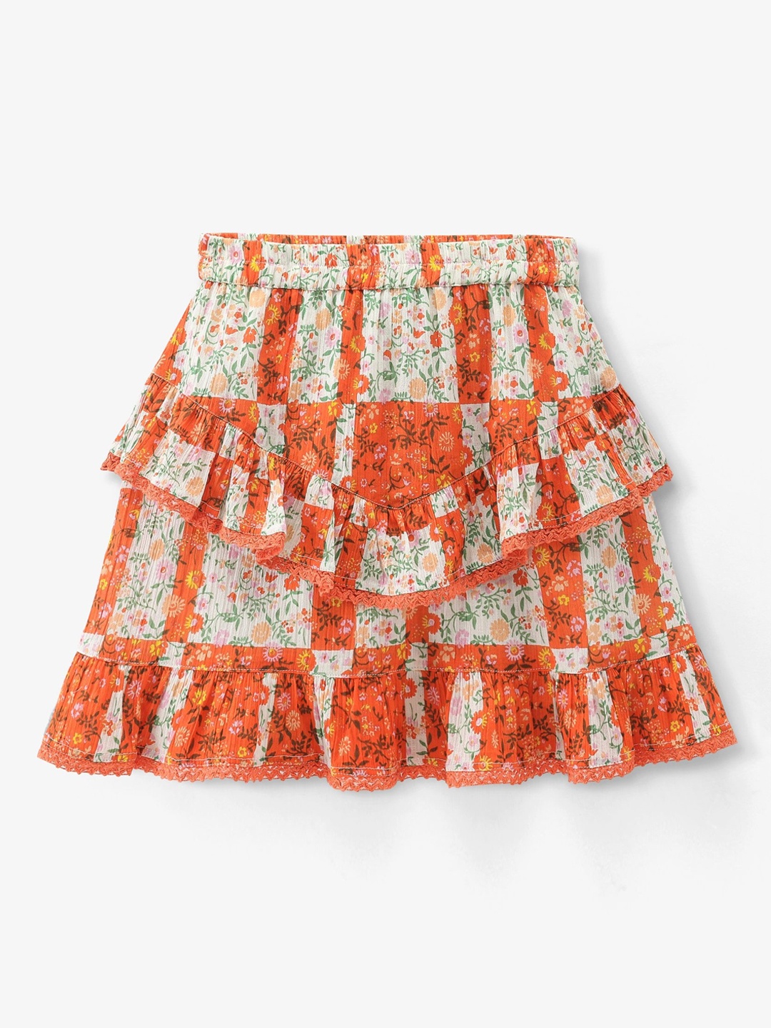 

ARIAS By LARA DUTTA Girls Pure Cotton Flared Above Knee Skirt, Off white