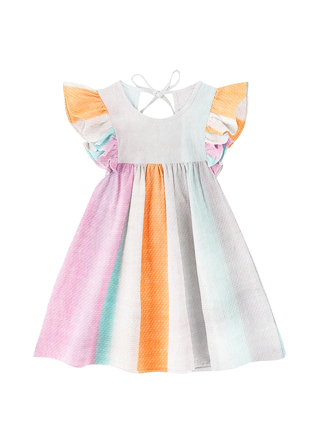 

THE BABY ATELIER Girls Striped Organic Cotton Nightdress, Orange