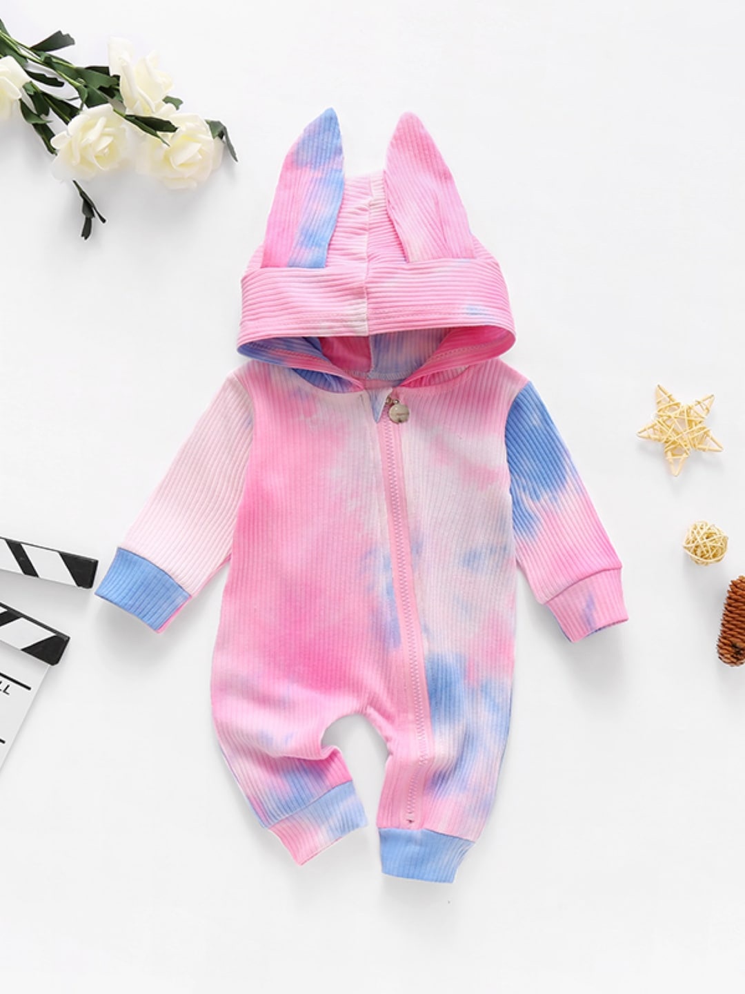 

StyleCast Infants Girls Pink Tie & Dye Printed Hooded Rompers