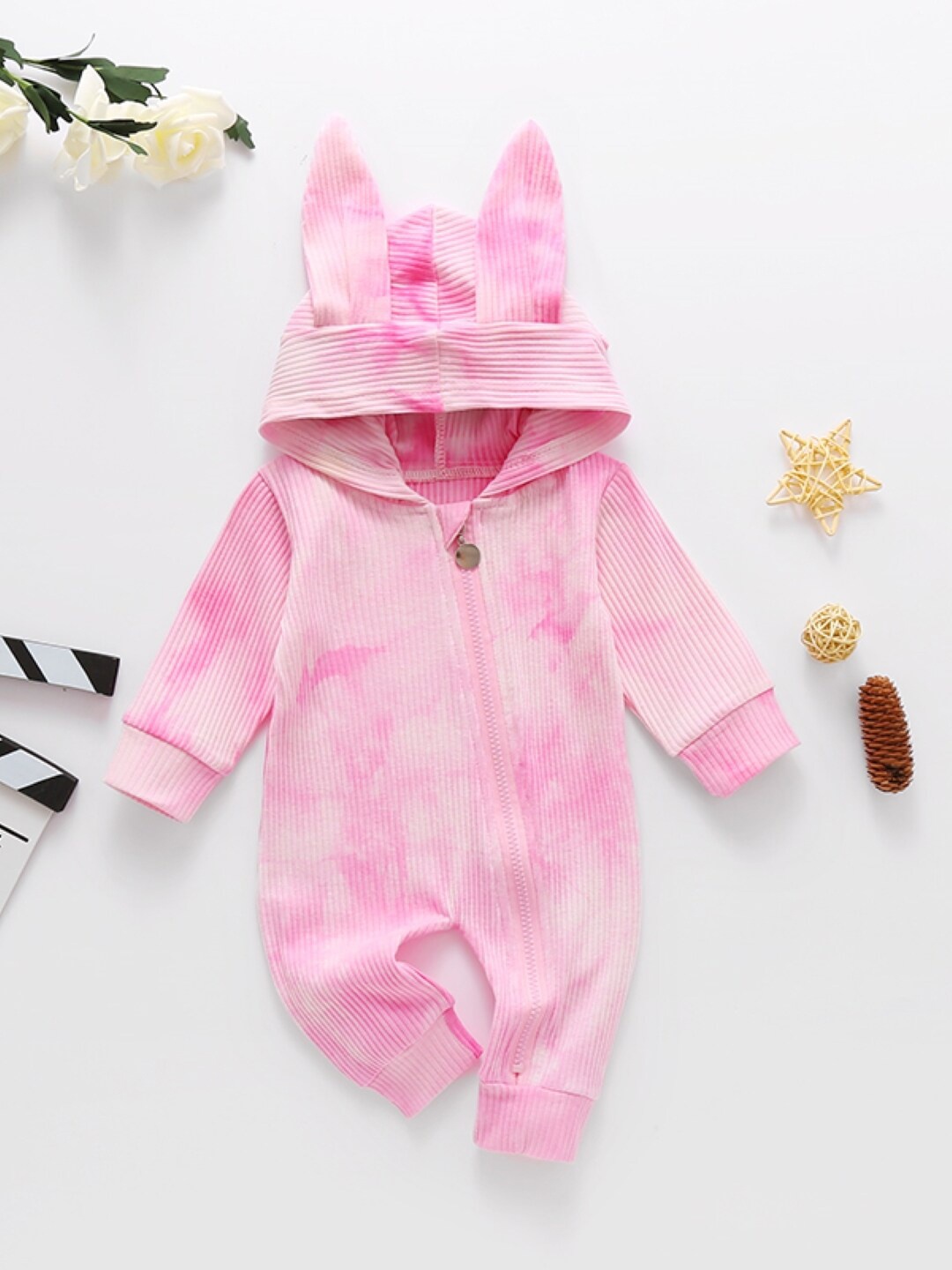 

StyleCast Infants Girls Pink Tie & Dye Printed Hooded Rompers