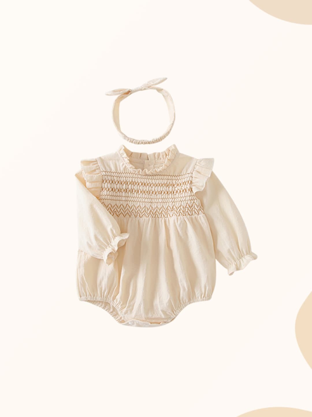 

StyleCast Infant Girls Cream Embroidered Pure Cotton Long-Sleeves Bodysuit With Hair band