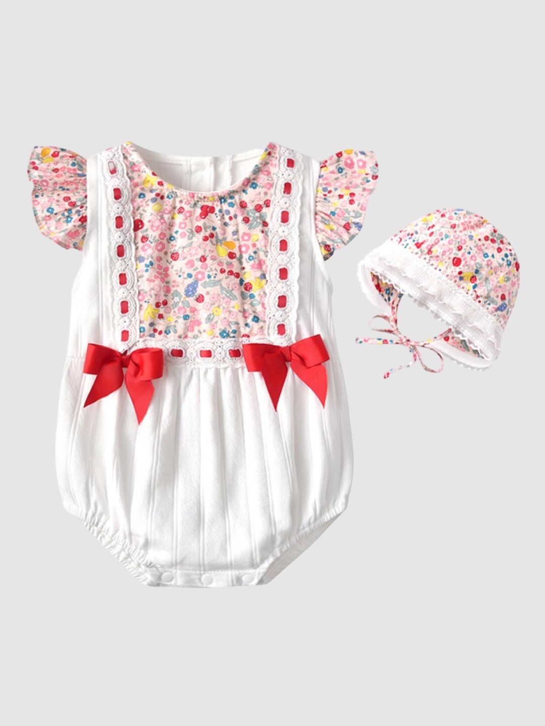 

StyleCast Red Infant Girls Printed Pure Cotton Bodysuit With Cap