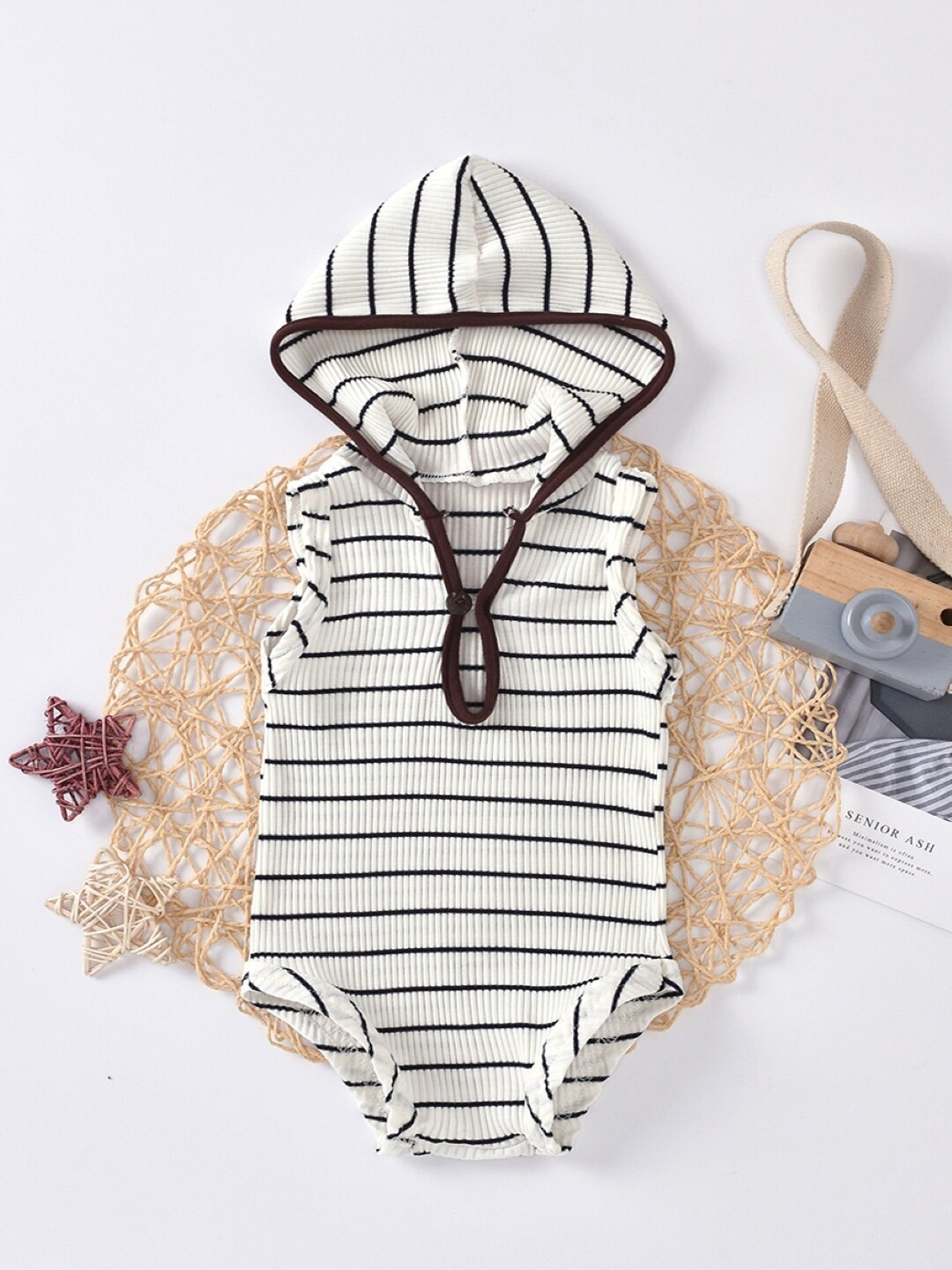 

StyleCast Infant Girls White Striped Hooded Bodysuit