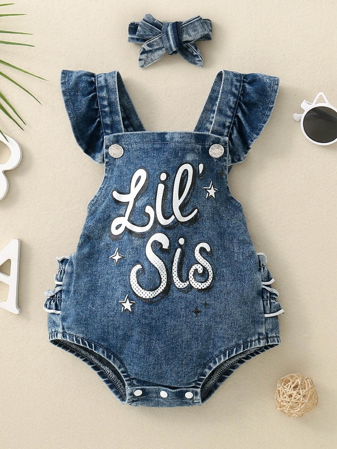 

StyleCast Infant Girls Printed Cotton Bodysuit With Headband, Navy blue