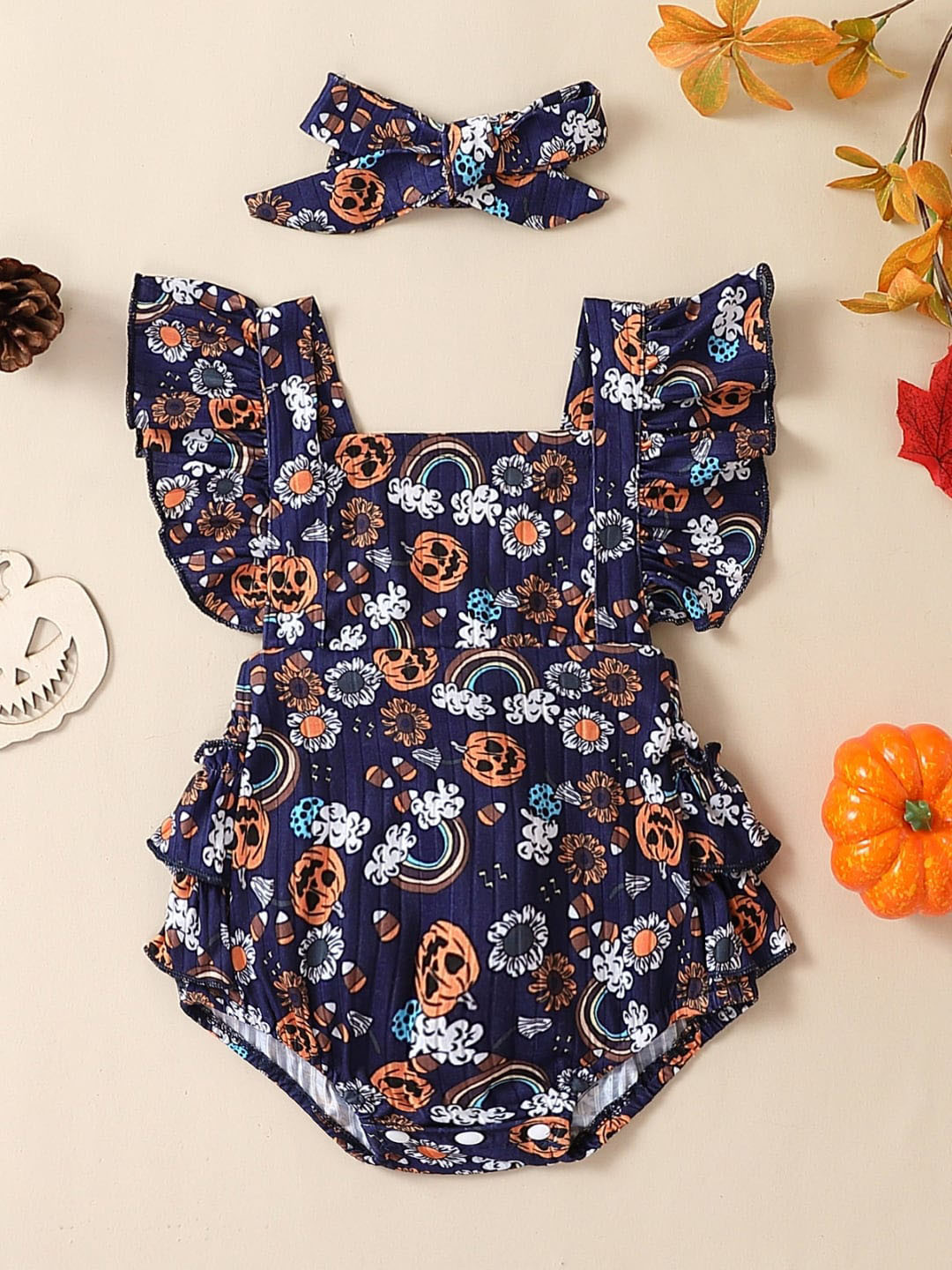 

StyleCast Infant Girls Navy Blue Printed Bodysuit With Headband
