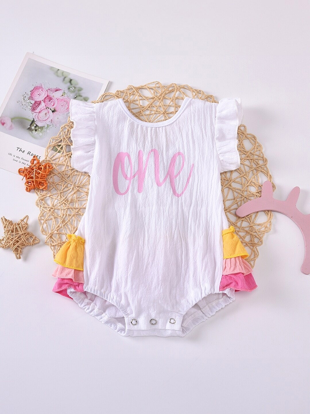 

StyleCast Infant Girls White One Number Printed Ruffle Detail Bodysuit