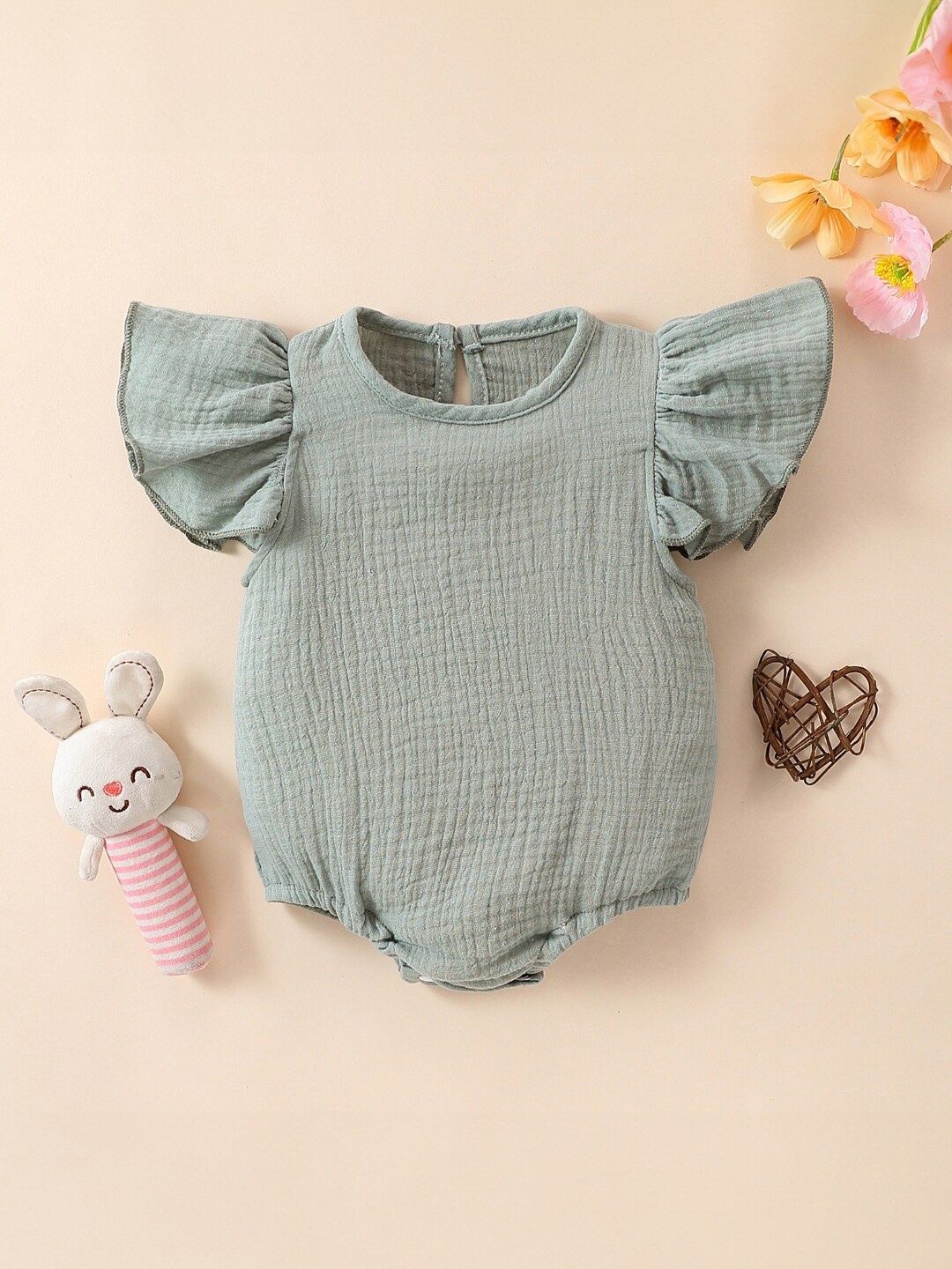 

StyleCast Infant Girls Green Short Frill Sleeves Bodysuit