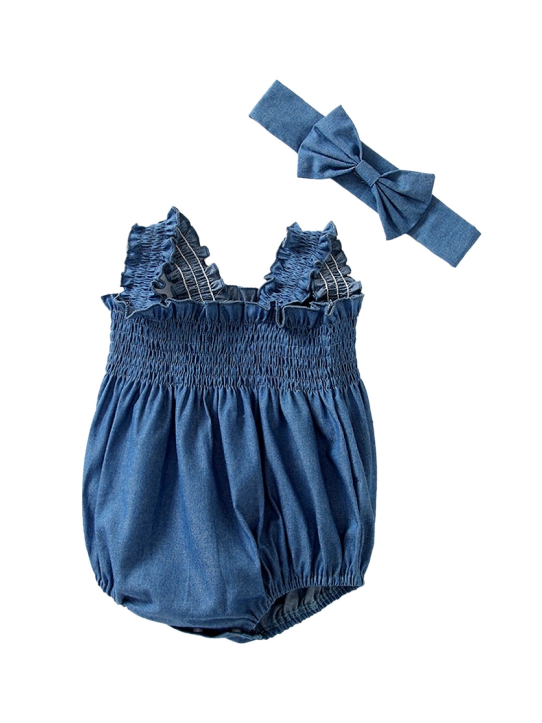 

StyleCast Infant Girls Blue Shoulder Straps Pure Cotton Bodysuit With Headband