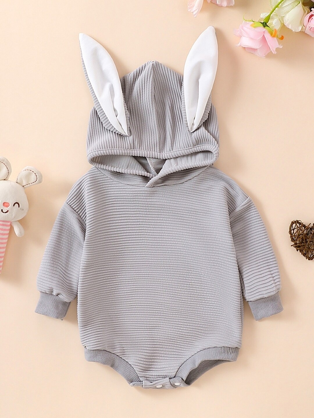 

StyleCast Infant Grey Ribbed Hoodie Long Sleeves Cotton Bodysuit