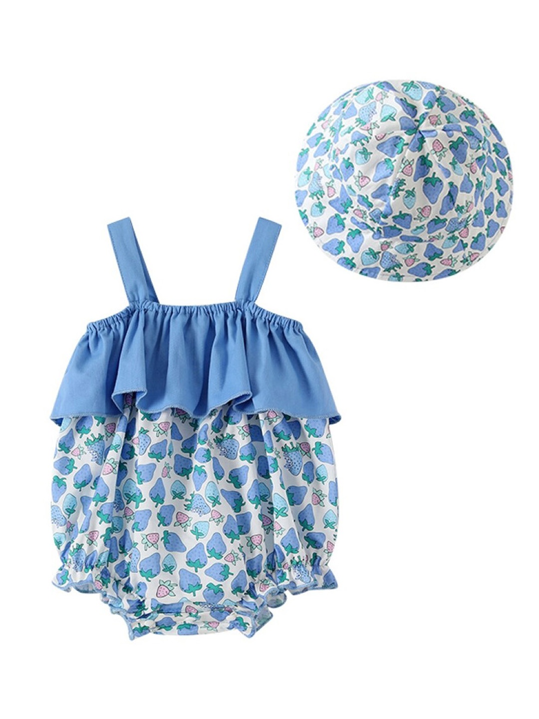 

StyleCast Infant Girls Blue Strawberry Printed Pure Cotton Bodysuit With Cap