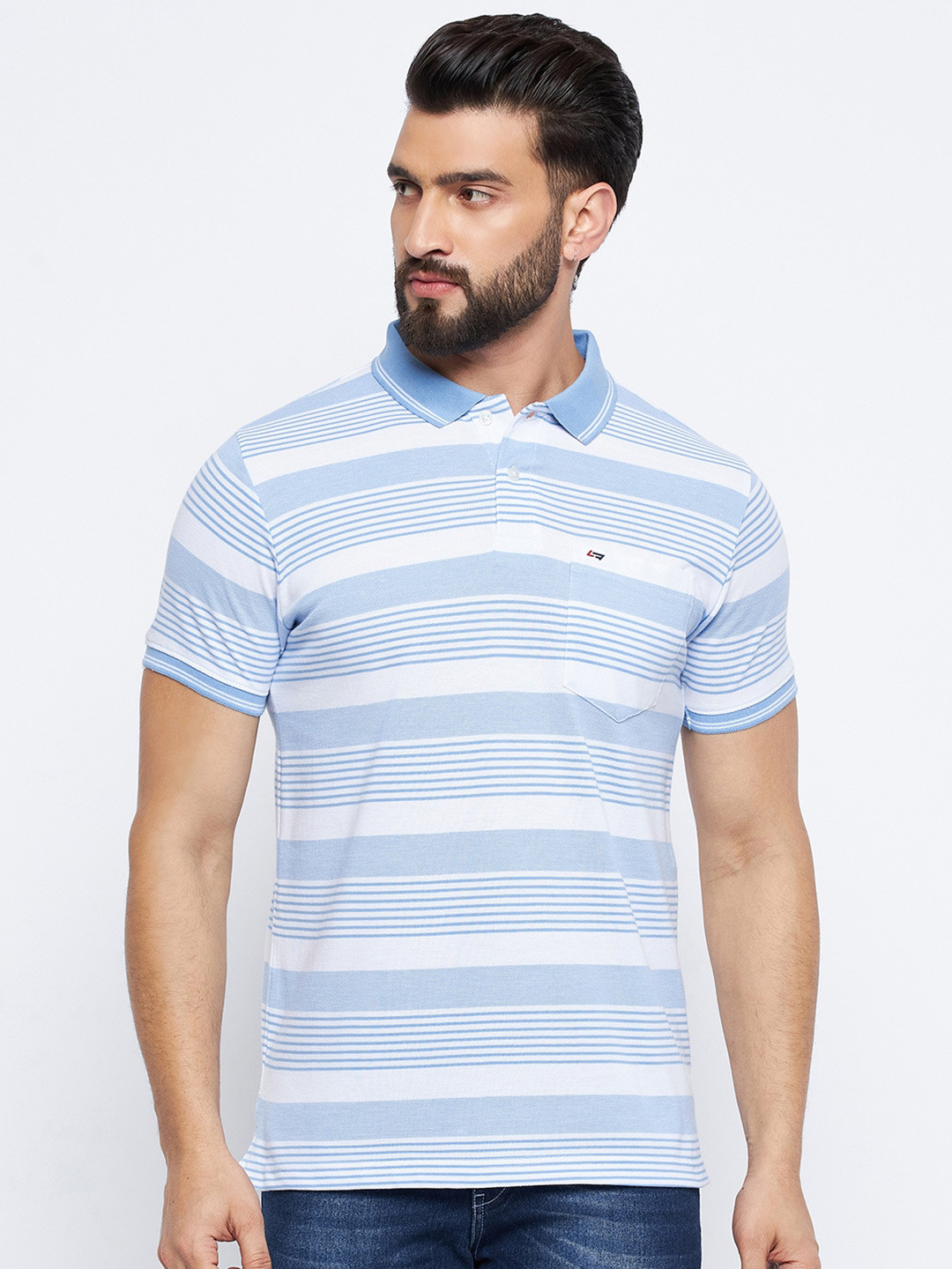 

NEVA Striped Polo Collar Cotton T-shirt, Blue