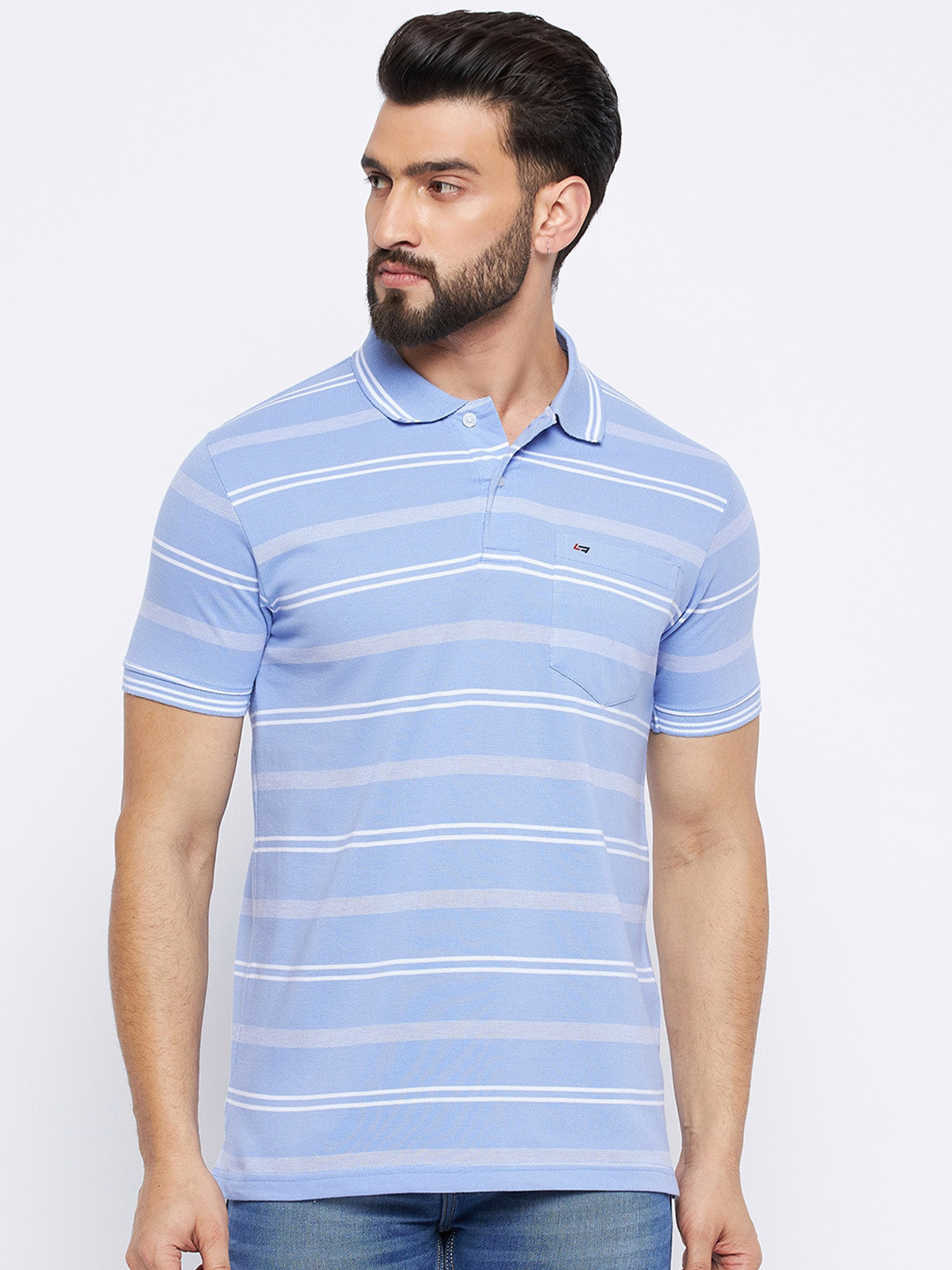 

NEVA Striped Polo Collar Cotton T-shirt, Blue