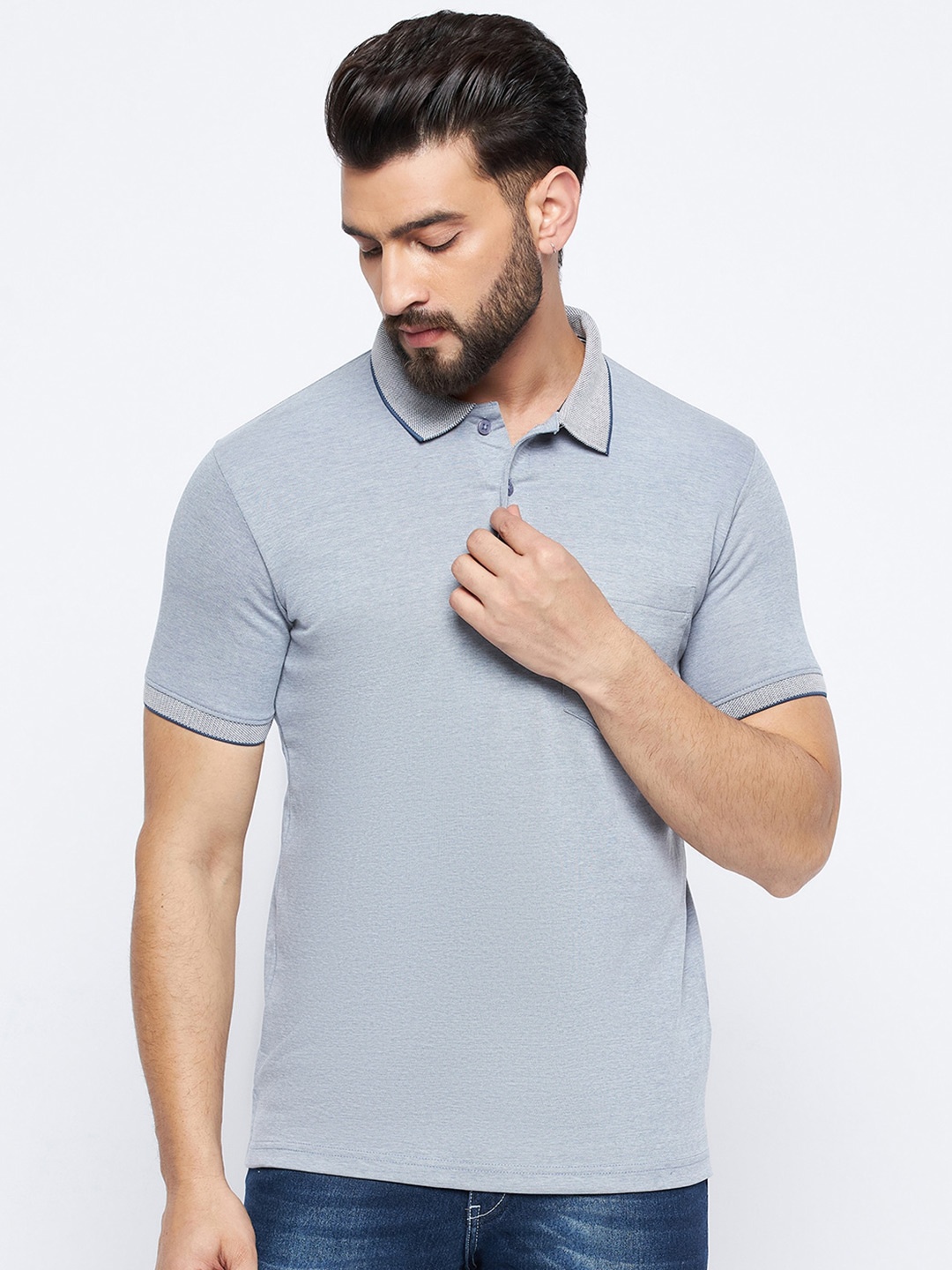 

NEVA Men Polo Collar Cotton T-shirt, Grey