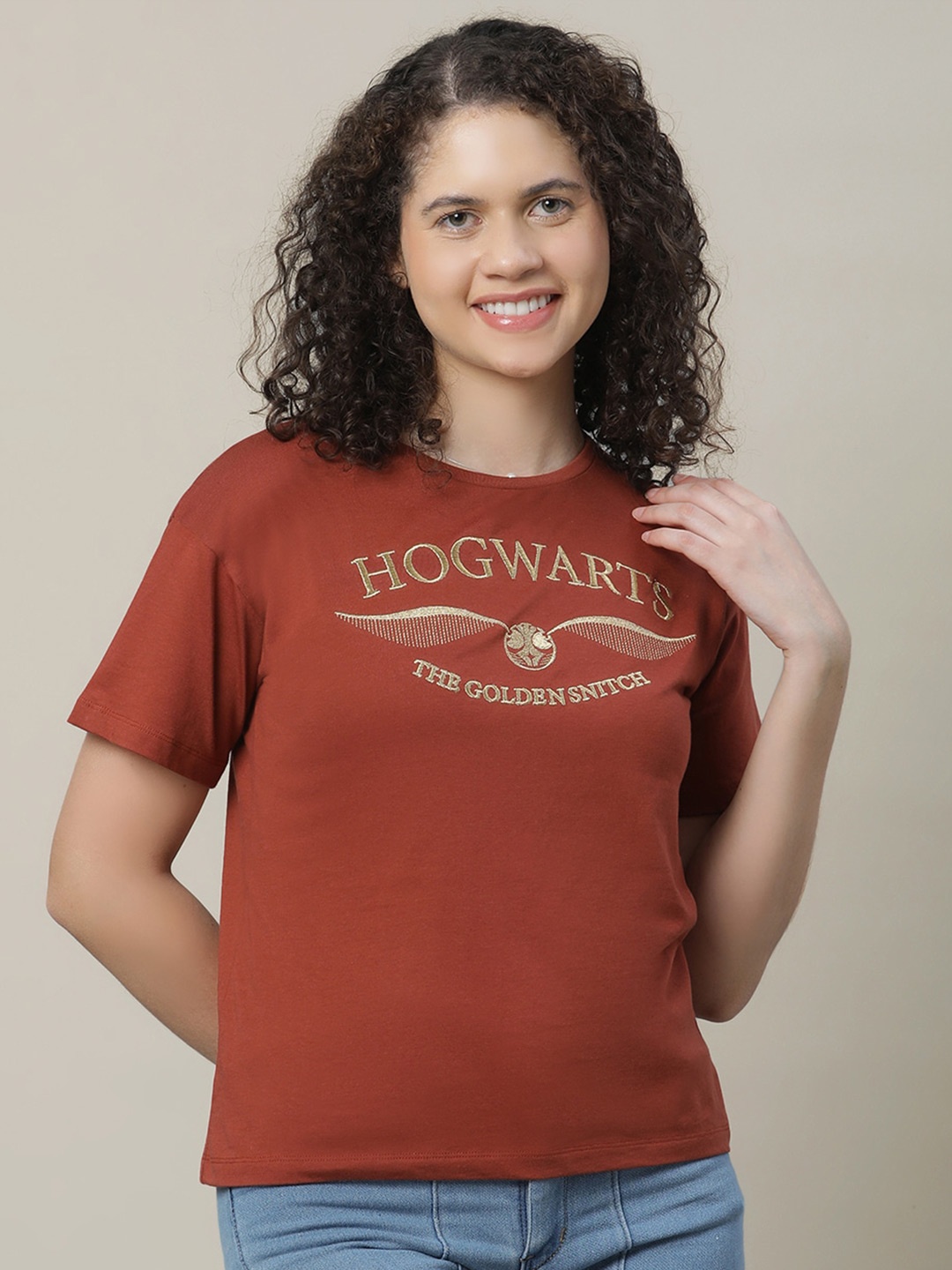 

Kids Ville Girls Harry Potter Typography Printed Pure Cotton Relaxed Fit T-shirt, Brown