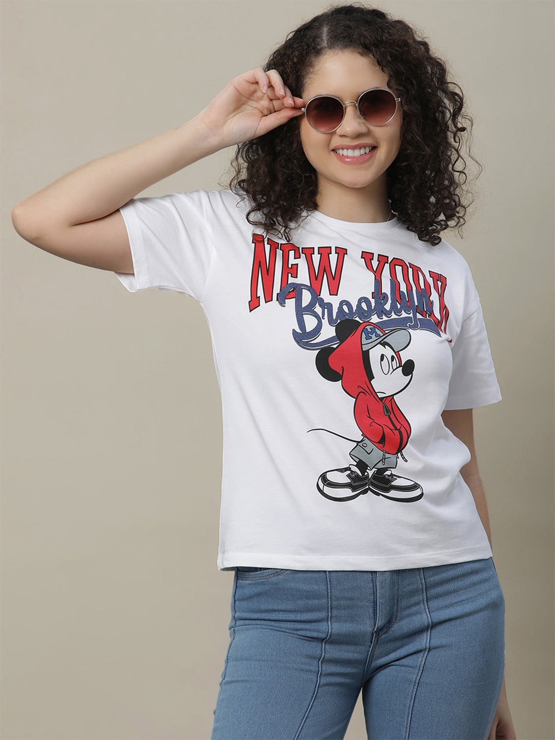 

Kids Ville Girls Mickey & Friends Printed Pure Cotton Relaxed Fit Tshirt, White