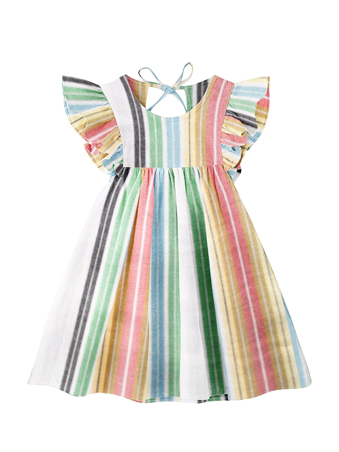 

THE BABY ATELIER Girls Striped Organic Cotton Nightdress, Green