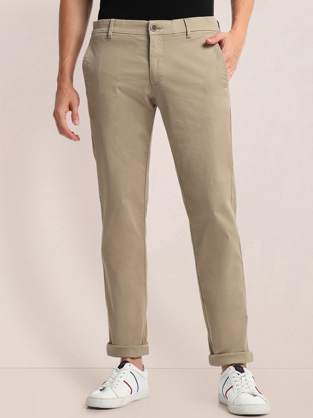 

U.S. Polo Assn. Men Slim Fit Mid-Rise Chinos Trousers, Brown