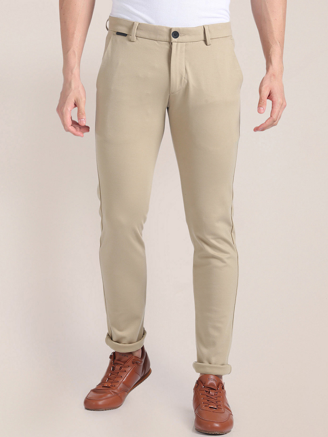 

U.S. Polo Assn. Men Slim Fit Mid-Rise Trousers, Beige
