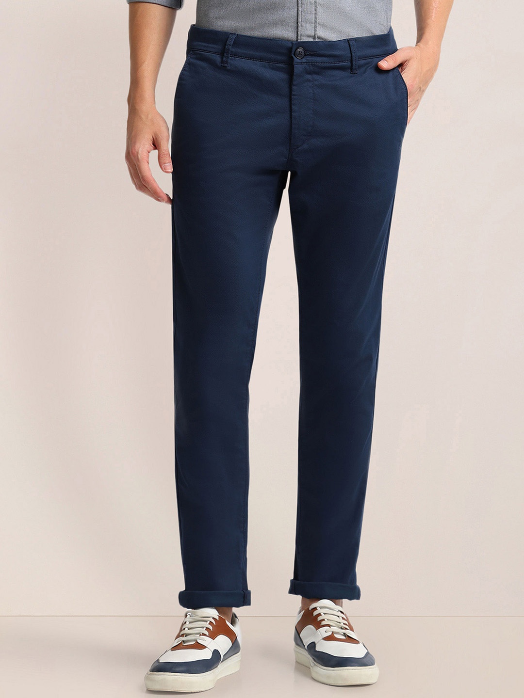 

U.S. Polo Assn. Men Slim Fit Mid-Rise Chinos Trousers, Blue