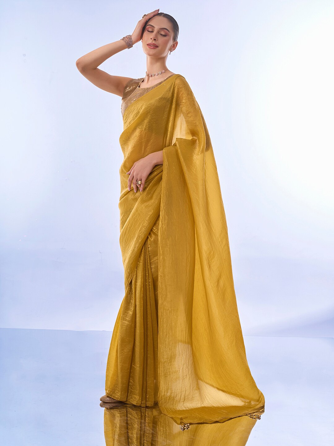

Mitera Sequinned Organza Saree, Yellow