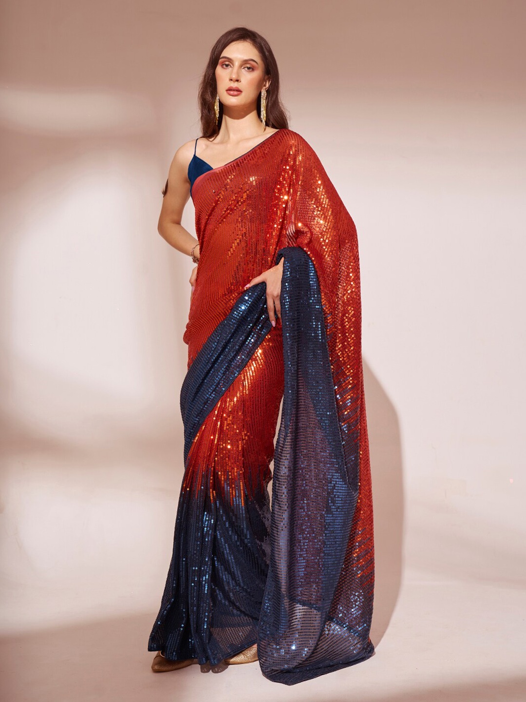 

Mitera Embellished Sequinned Pure Georgette Saree, Teal