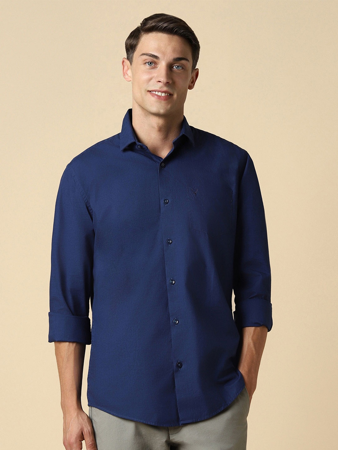 

Allen Solly Slim Fit Cotton Casual Shirt, Navy blue