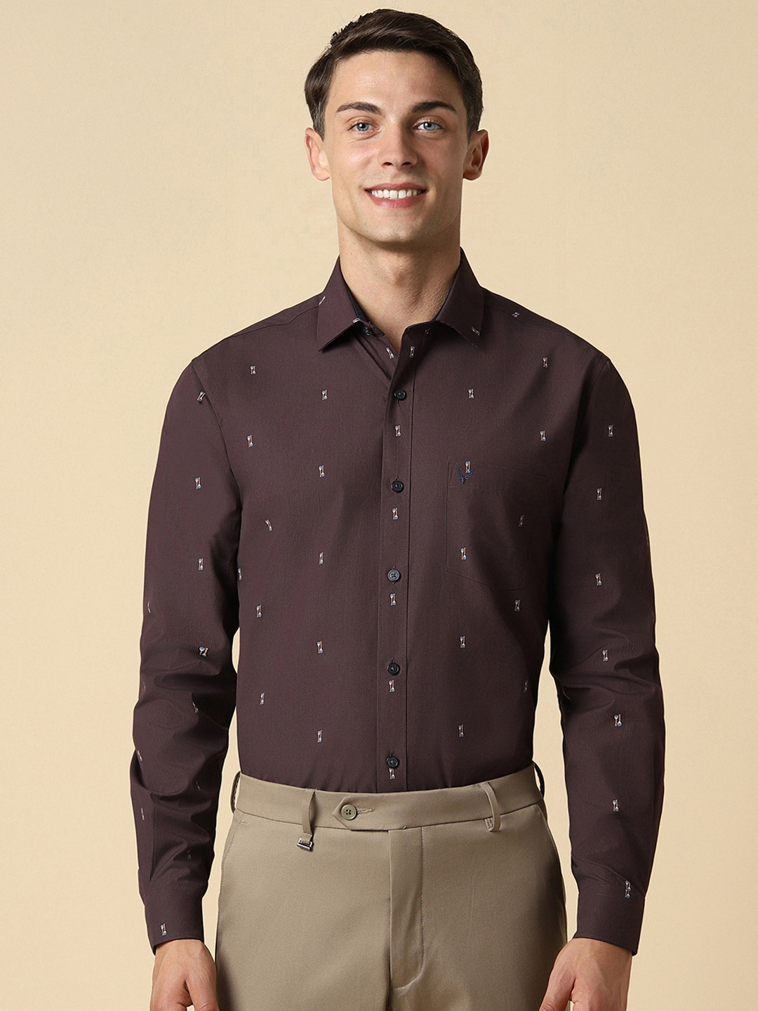 

Allen Solly Men Slim Fit Micro Ditsy Printed Pure Cotton Formal Shirt, Brown