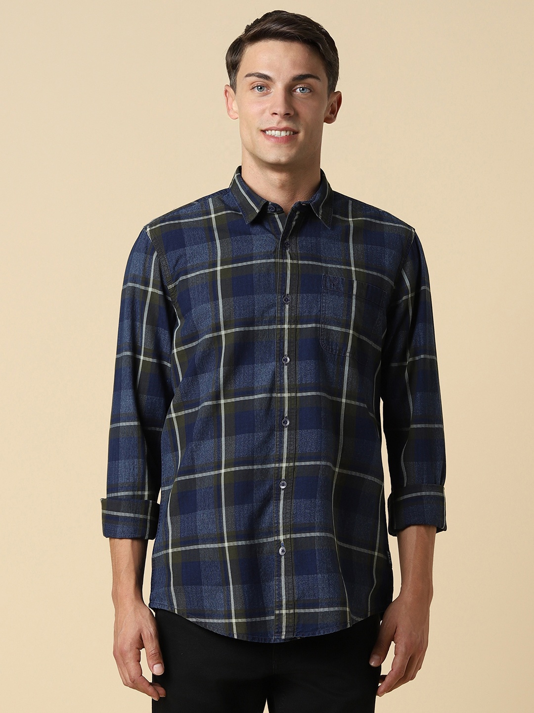 

Allen Solly Tartan Checked Pure Cotton Casual Shirt, Navy blue