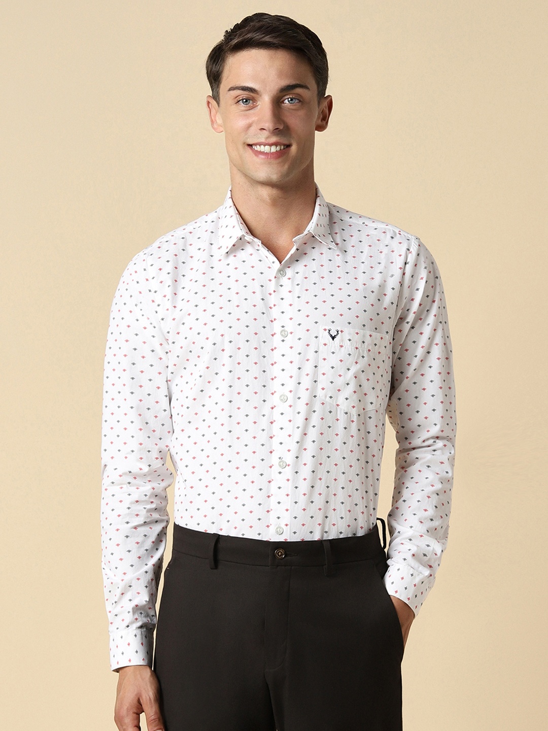 Allen Solly Slim Fit Floral Printed Cotton Formal Shirt, White