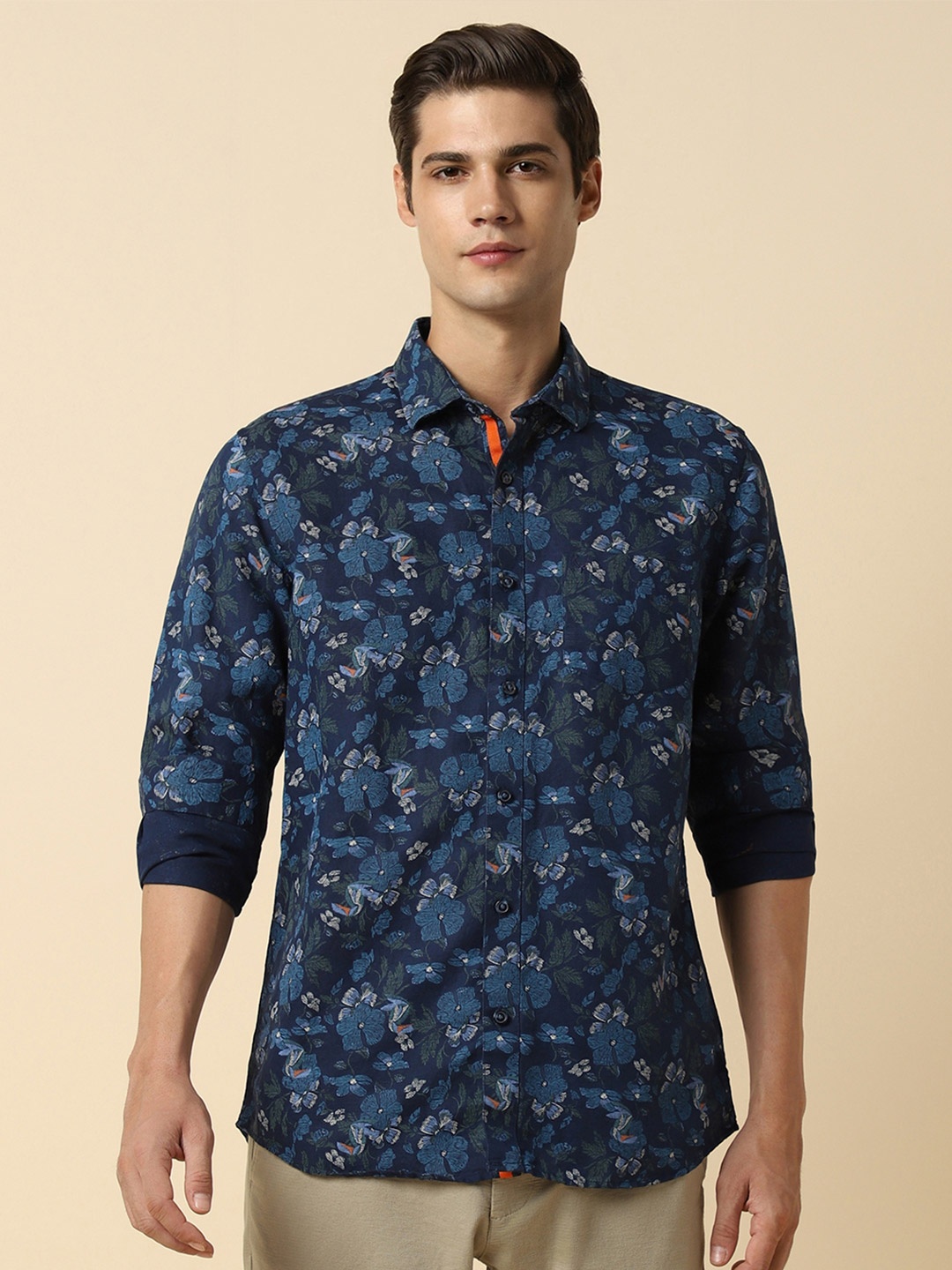 

Allen Solly Slim Fit Floral Cotton Printed Casual Shirt, Navy blue