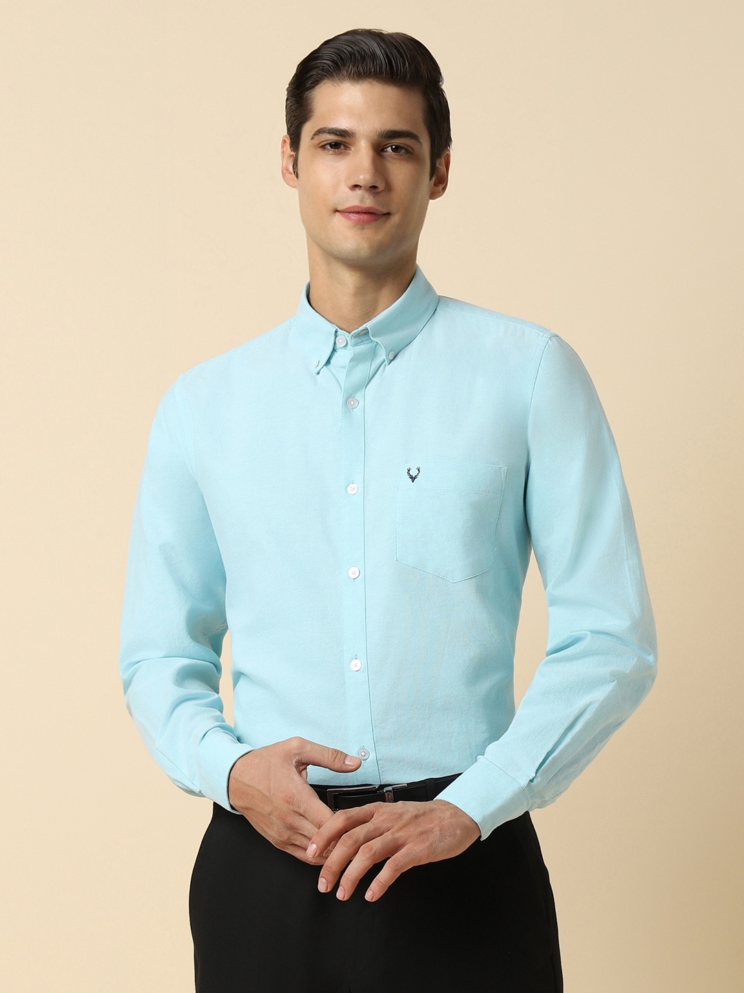 

Allen Solly Slim Fit Button-Down Collar Cotton Formal Shirt, Blue